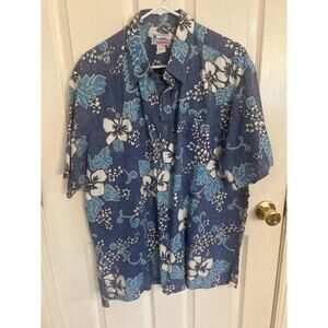 Vintage Hawaii Brand Shirt Blue Floral Made in‎ Hawaii Size Large